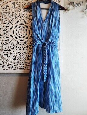 KOBI HALPERIN 100% SILK BLUE MIDI SLEEVELESS DRESS SIZE 27